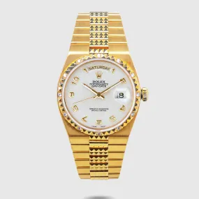 1986 Rolex Oysterquartz Day Date Pyramid Diamond Bezel Ref. 19038 (Full Set)