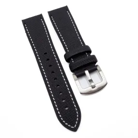 20mm, 21mm, 22mm, 23mm, 24mm Hybrid Black Fiber Rubber Watch Strap, White Stitching