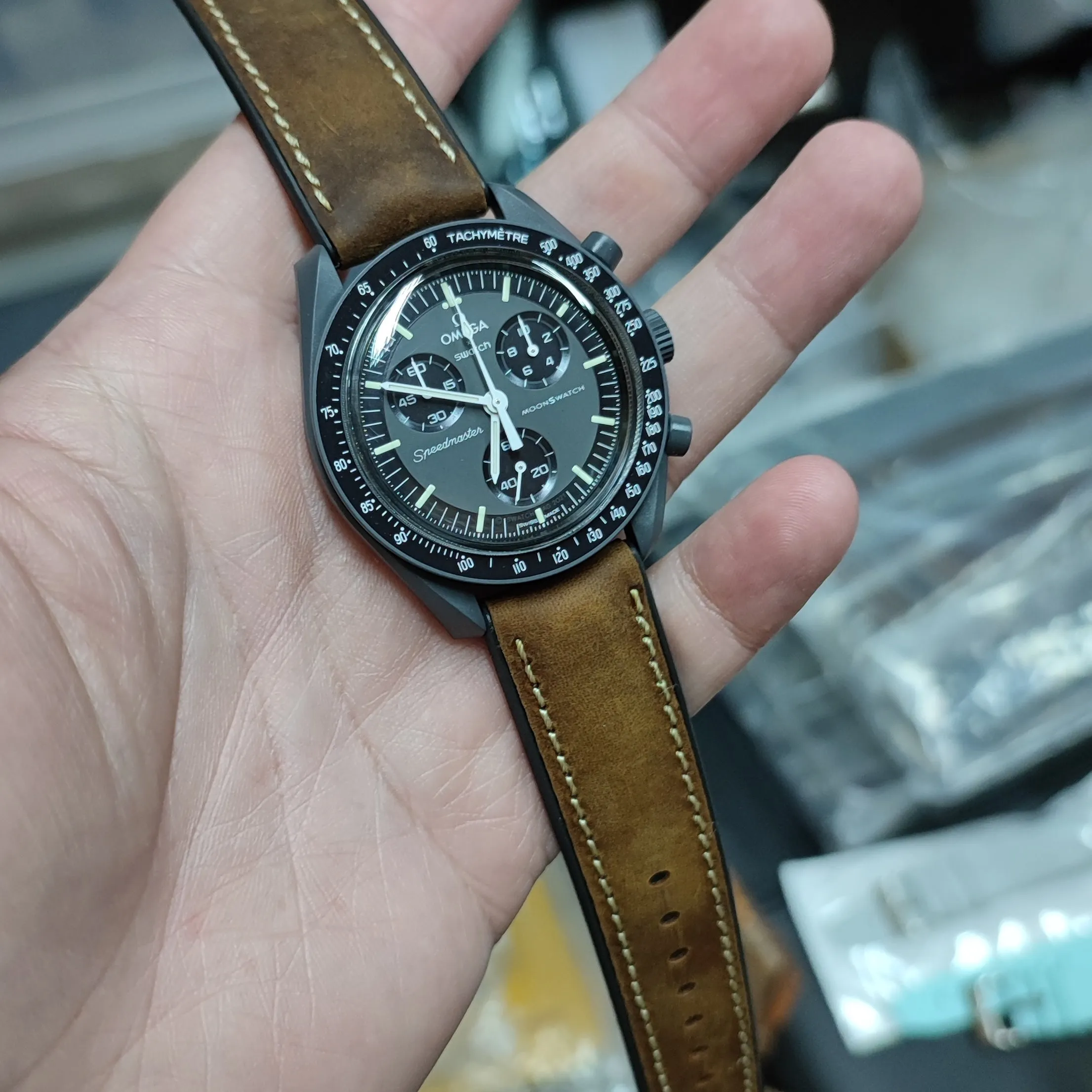 20mm, 22mm, 24mm Hybrid Bark Brown Matte Calf Leather Rubber Watch Strap