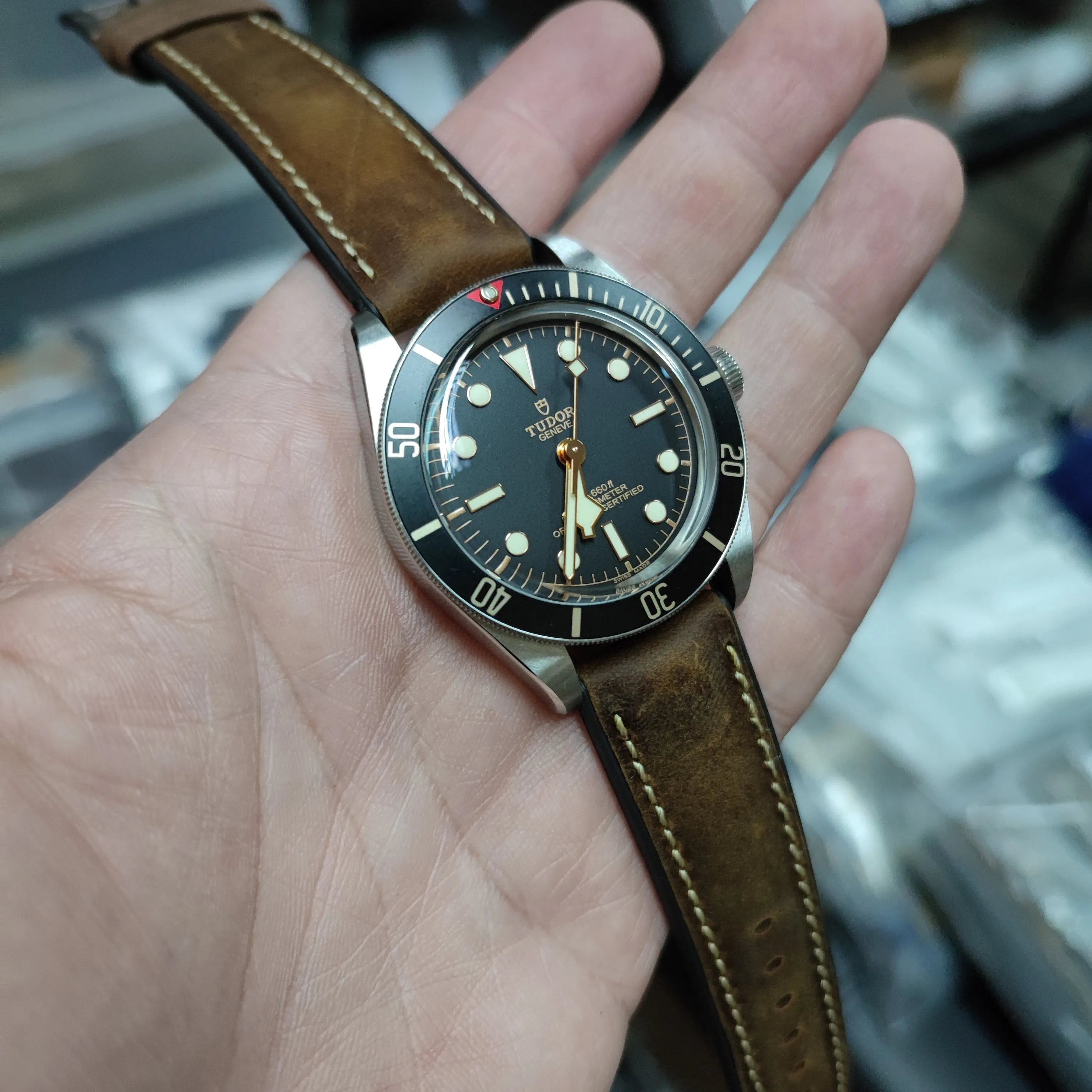 20mm, 22mm, 24mm Hybrid Bark Brown Matte Calf Leather Rubber Watch Strap