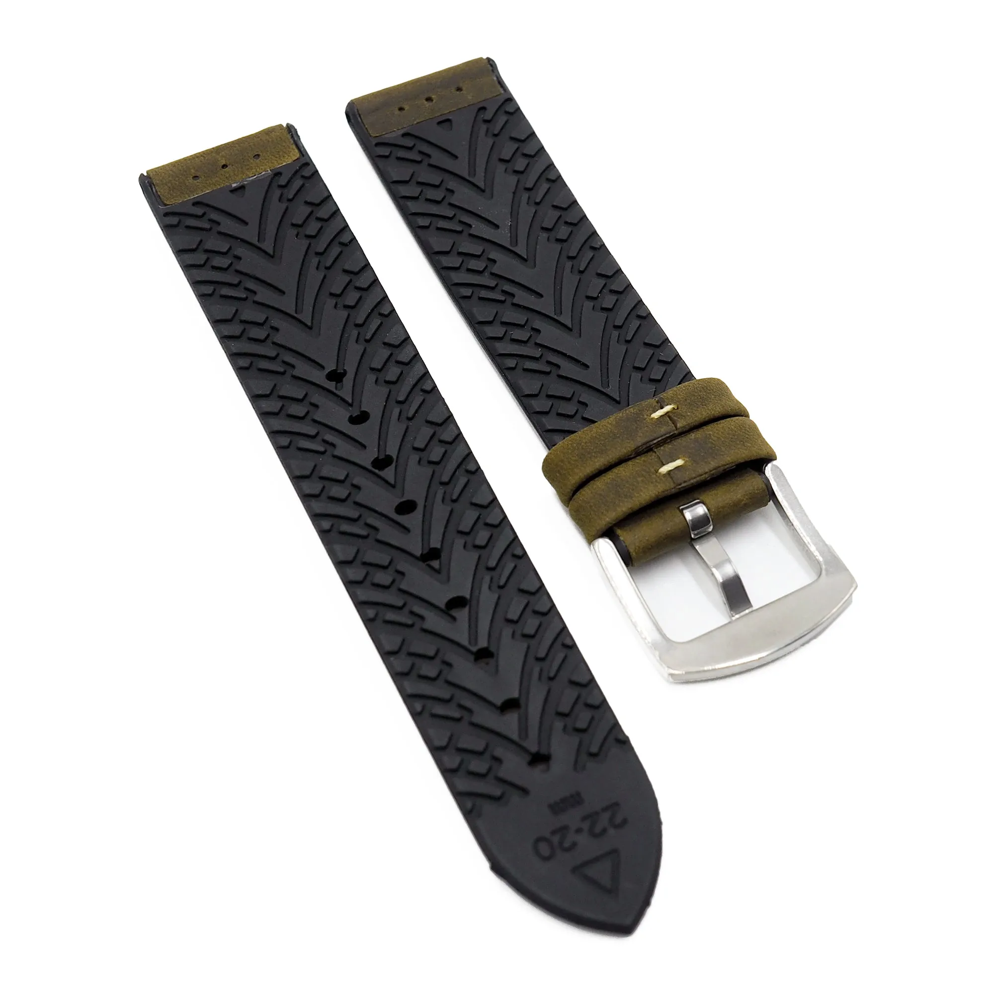 20mm, 22mm, 24mm Hybrid Bark Brown Matte Calf Leather Rubber Watch Strap