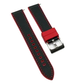 20mm, 22mm Hybrid Black Saffiano Leather Red FKM Rubber Watch Strap, Quick Release Spring Bars