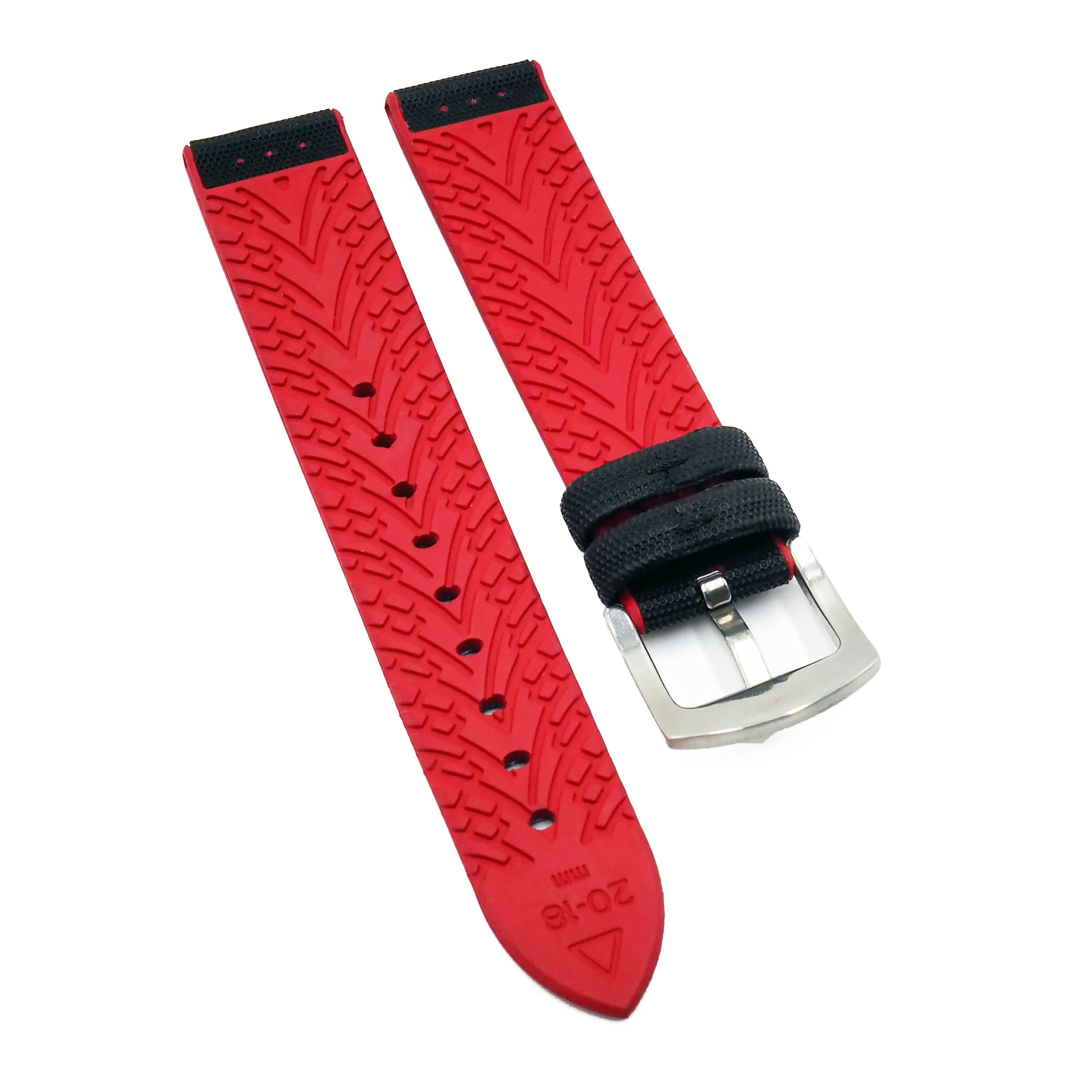 20mm Hybrid Black Nylon Red Rubber Watch Strap