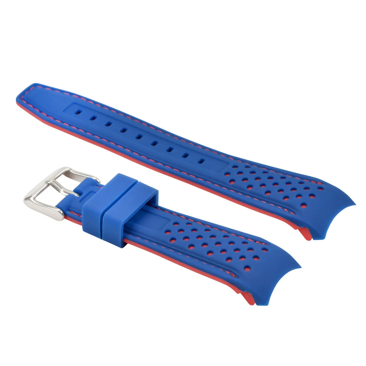 23MM CURVED RUBBER STRAP PERFORATED FOR CITIZEN ECO DRIVE WATCH BLUE RED STITCH