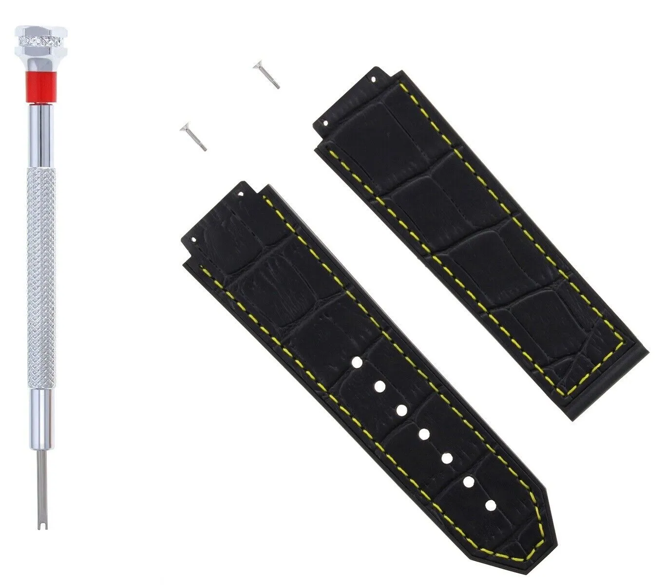 24MM ALLIGATOR LEATHER BAND STRAP FOR 44MM HUBLOT BIG BANG BLACK YS 2 SCREW DRIV