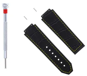 24MM ALLIGATOR LEATHER BAND STRAP FOR 44MM HUBLOT BIG BANG BLACK YS 2 SCREW DRIV