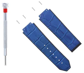 24MM ALLIGATOR LEATHER BAND STRAP FOR 44MM HUBLOT BIG BANG BLUE   4 SCREW DRIVER