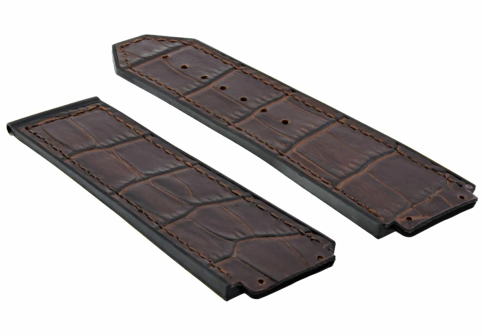 24MM ALLIGATOR LEATHER RUBBER BAND STRAP FOR 44-45MM HUBLOT H BIG BANG BROWN