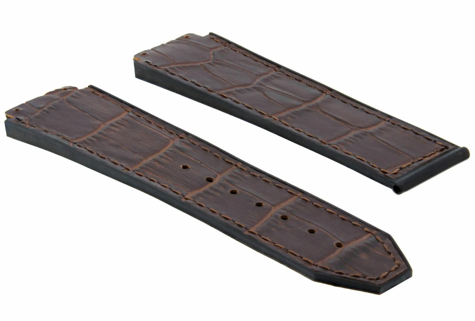 24MM ALLIGATOR LEATHER RUBBER BAND STRAP FOR 44-45MM HUBLOT H BIG BANG BROWN