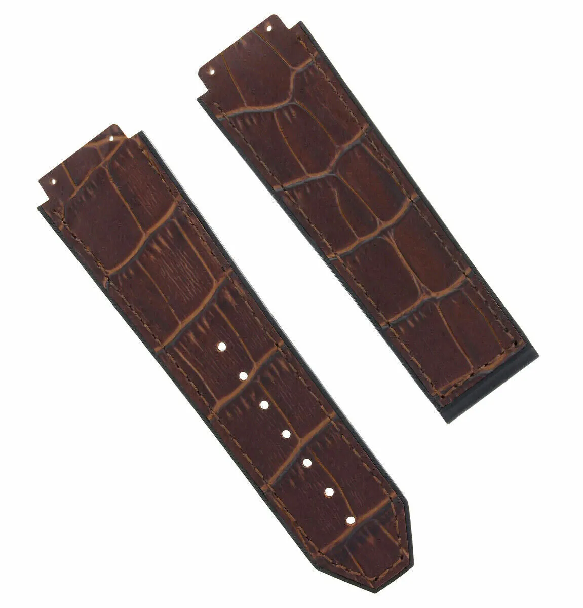 24MM ALLIGATOR LEATHER RUBBER BAND STRAP FOR 44-45MM HUBLOT H BIG BANG BROWN