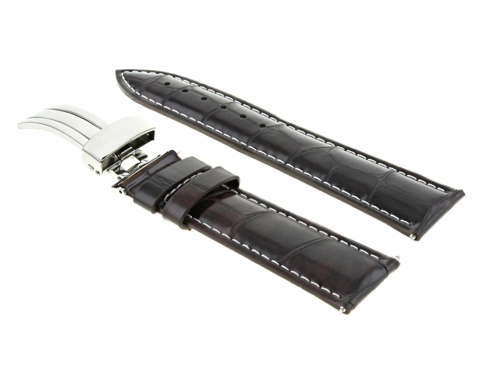 24MM LEATHER BAND DEPLOYMENT BUCKLE CLASP STRAP FOR BAUME MERCIER D/BROWN WS