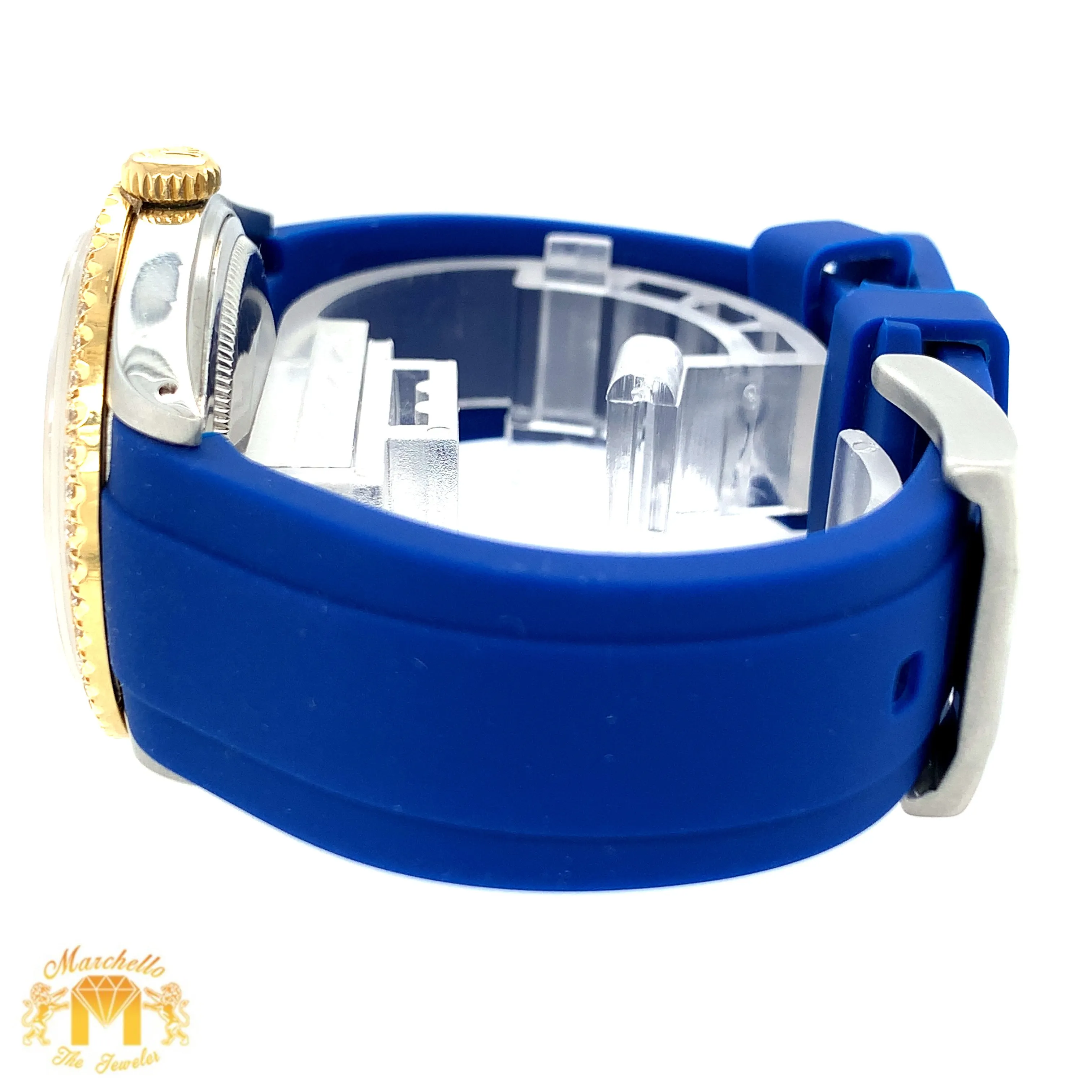 36mm Rolex Datejust Diamond Watch with Blue Rubber Band (blue dial with Arabic numerals)