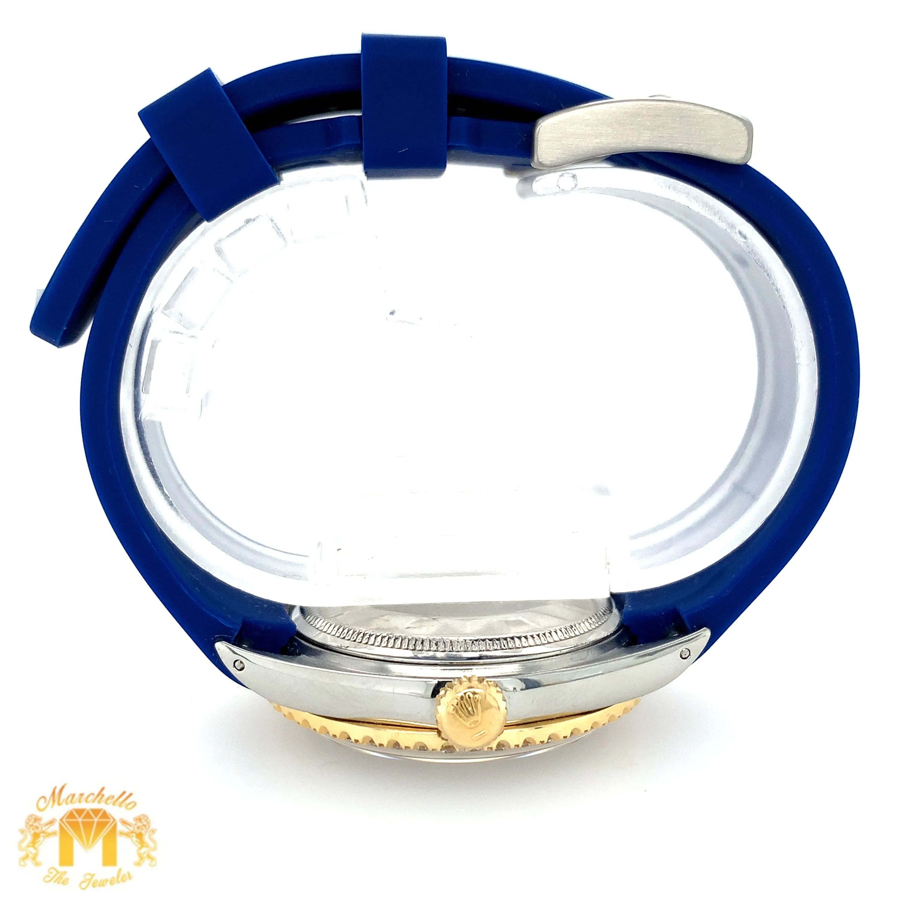 36mm Rolex Datejust Diamond Watch with Blue Rubber Band (blue dial with Arabic numerals)