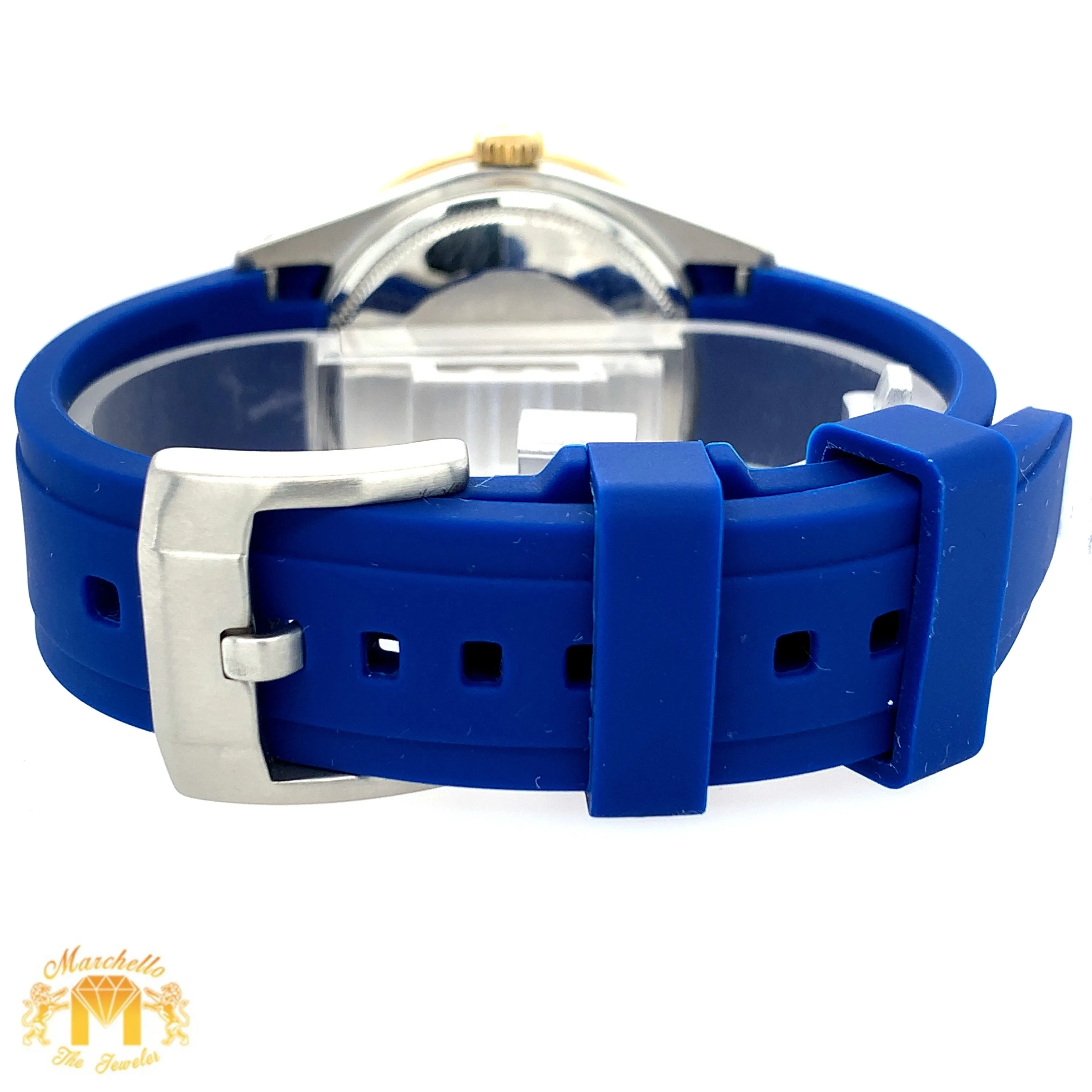36mm Rolex Datejust Diamond Watch with Blue Rubber Band (blue dial with Arabic numerals)