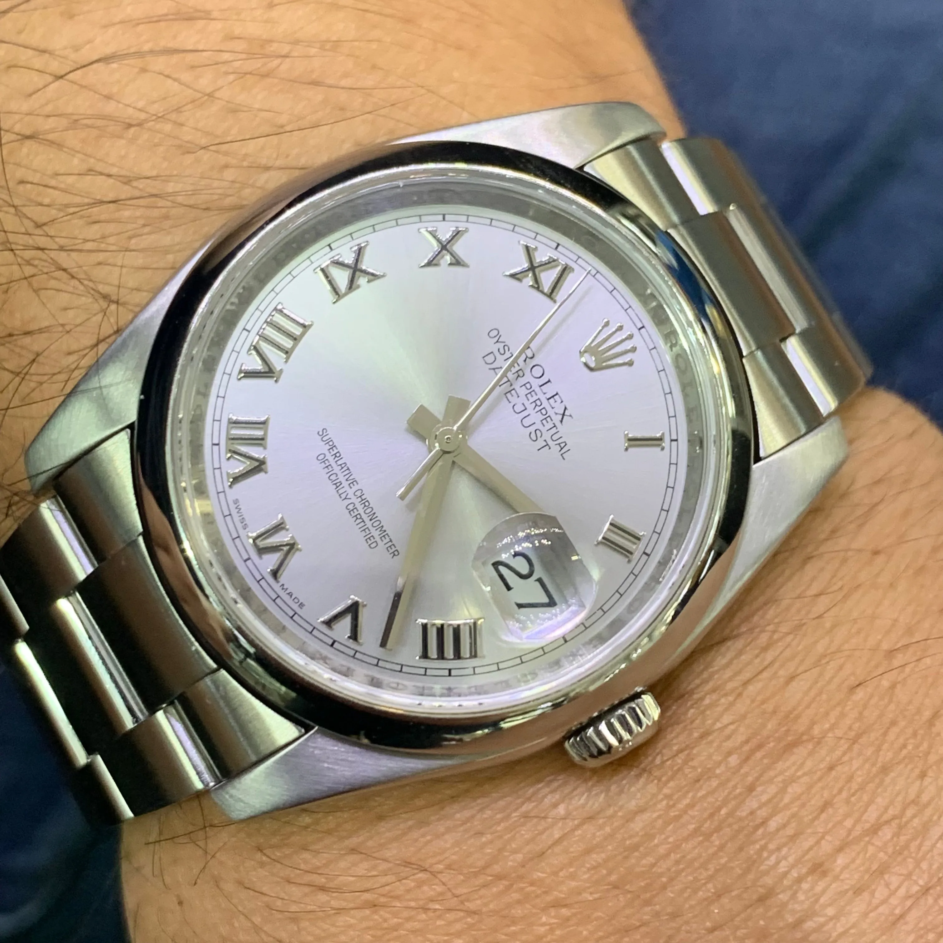 36mm Rolex Watch with Stainless Steel Oyster Bracelet (silver dial, engraved model)
