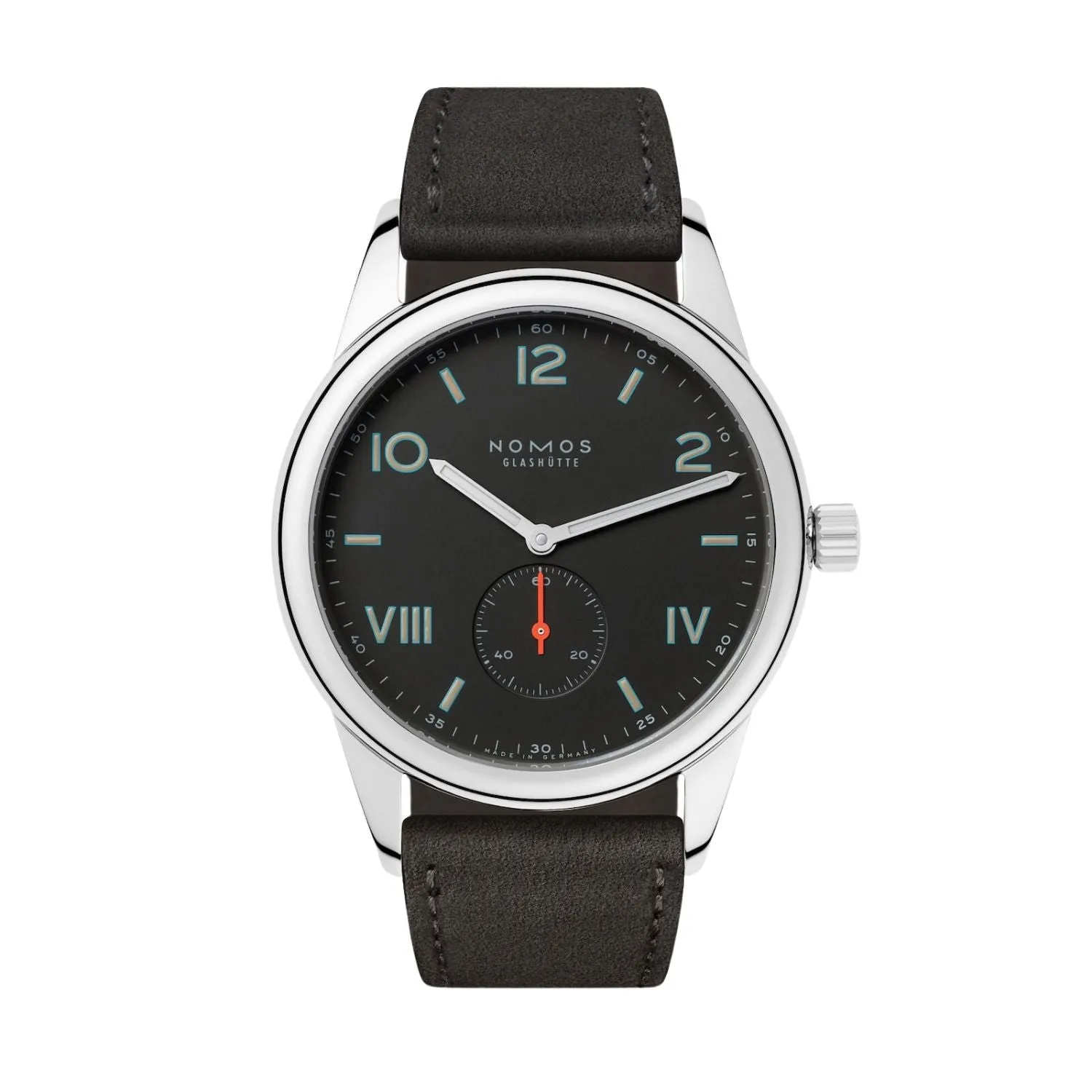 38.5MM NOMOS GLASHUTTE CLUB 38 CAMPUS NIGHT MANUAL WIND WATCH WITH RUTHENIUM DIAL