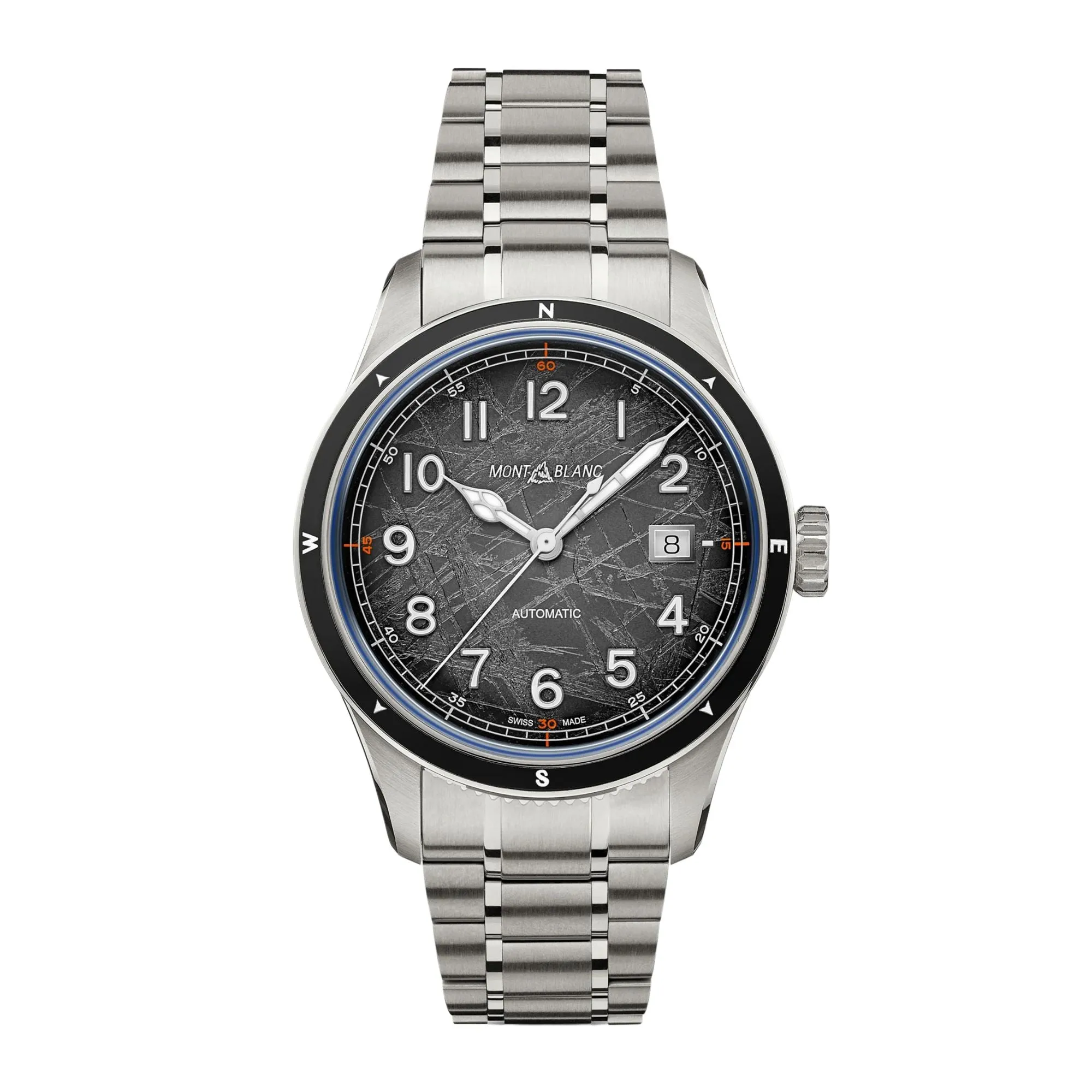 41MM MONTBLANC 1858 AUTOMATIC DATE 0 OXYGEN THE 8000 WATCH WITH GLACIER PATTERN DATE DIAL