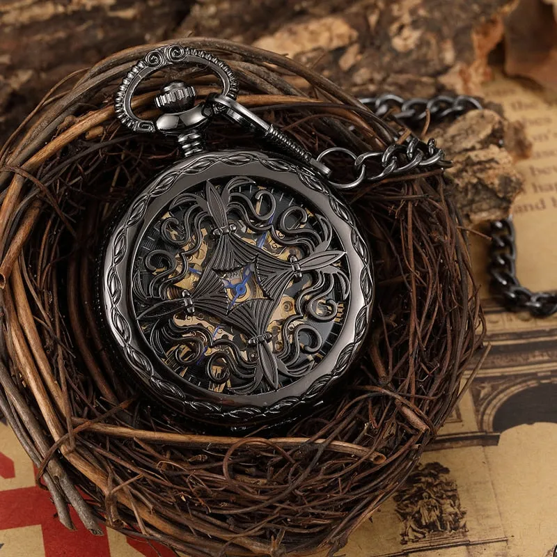 Antique Mechanical Pocket Hollow Black DialWatch