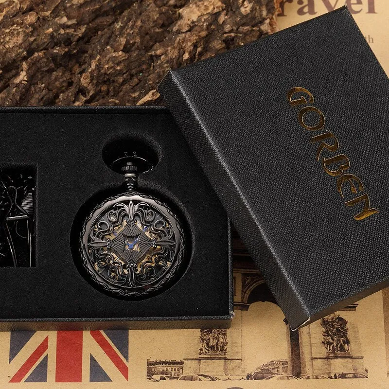 Antique Mechanical Pocket Hollow Black DialWatch