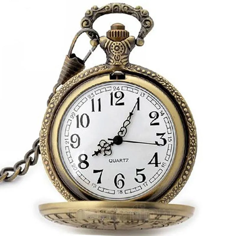 Antique Retro Bronze Compass Prague Astronomical Design Analog Pocket Watch