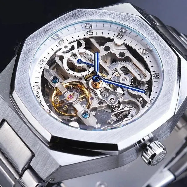 Automatic Watch 3D Diamond Skeleton Hollow  Luminous Military Watches