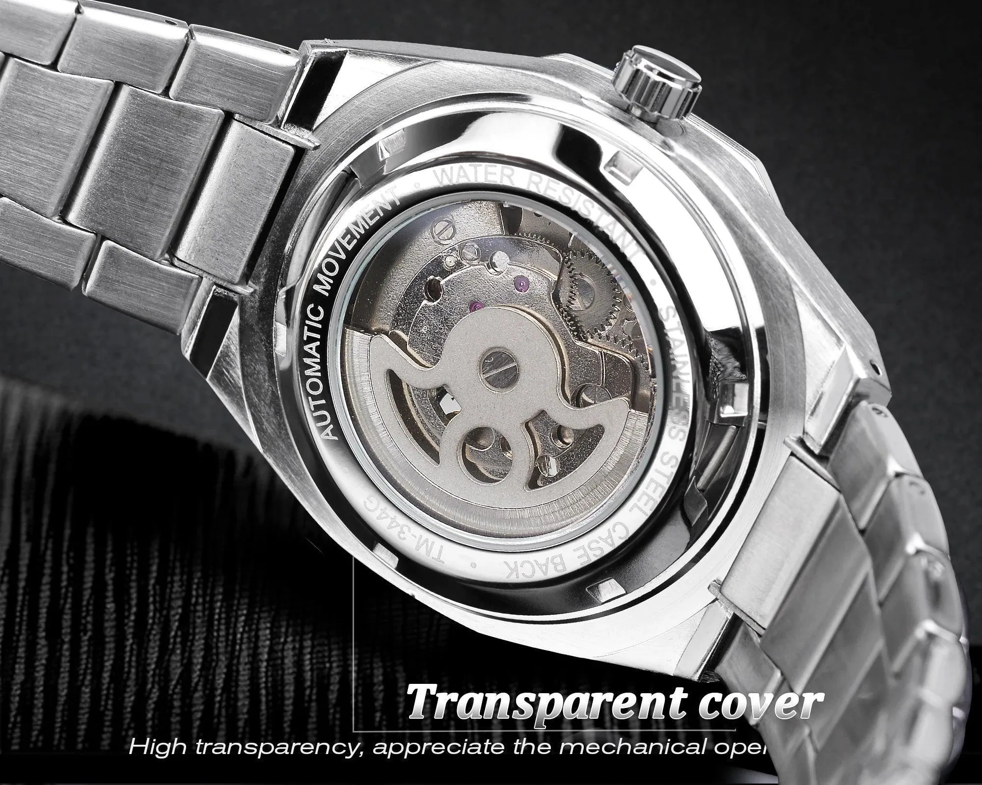 Automatic Watch 3D Diamond Skeleton Hollow  Luminous Military Watches