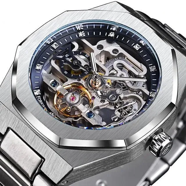 Automatic Watch 3D Diamond Skeleton Hollow  Luminous Military Watches