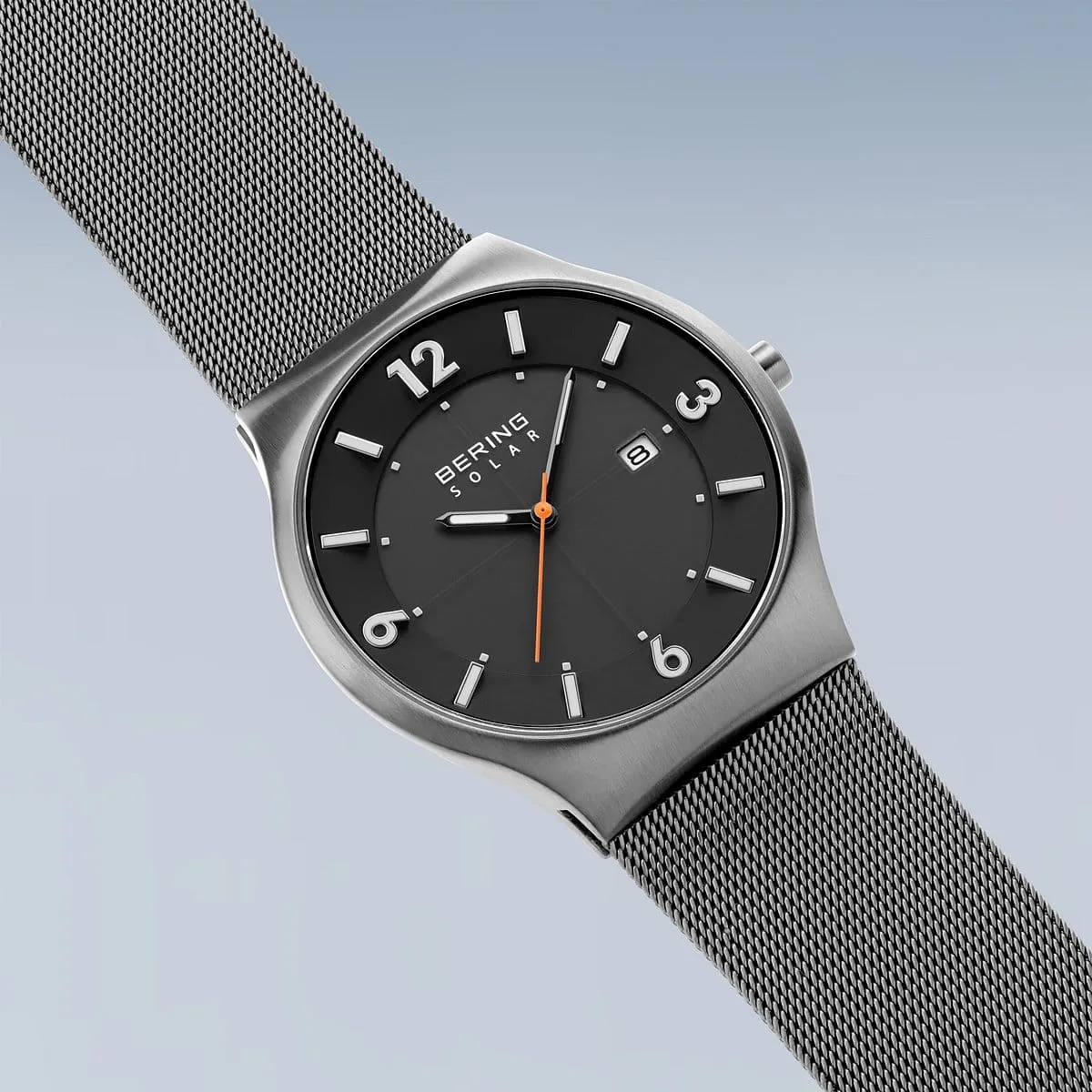 Bering Solar Stainless Steel Mesh Watch with Grey Dial