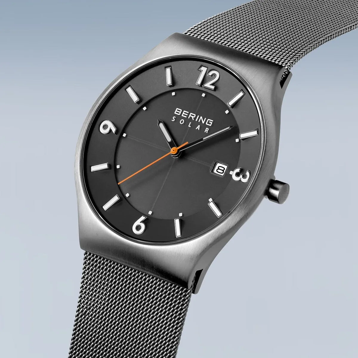 Bering Solar Stainless Steel Mesh Watch with Grey Dial