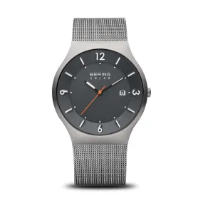 Bering Solar Stainless Steel Mesh Watch with Grey Dial