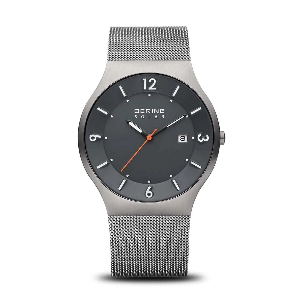 Bering Solar Stainless Steel Mesh Watch with Grey Dial