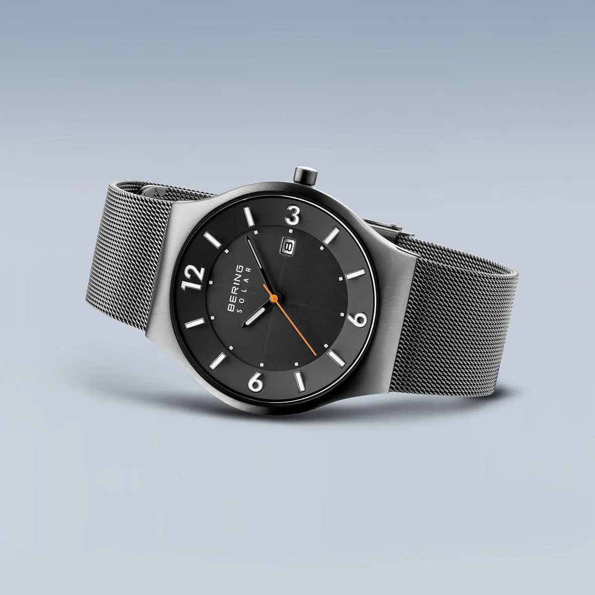 Bering Solar Stainless Steel Mesh Watch with Grey Dial