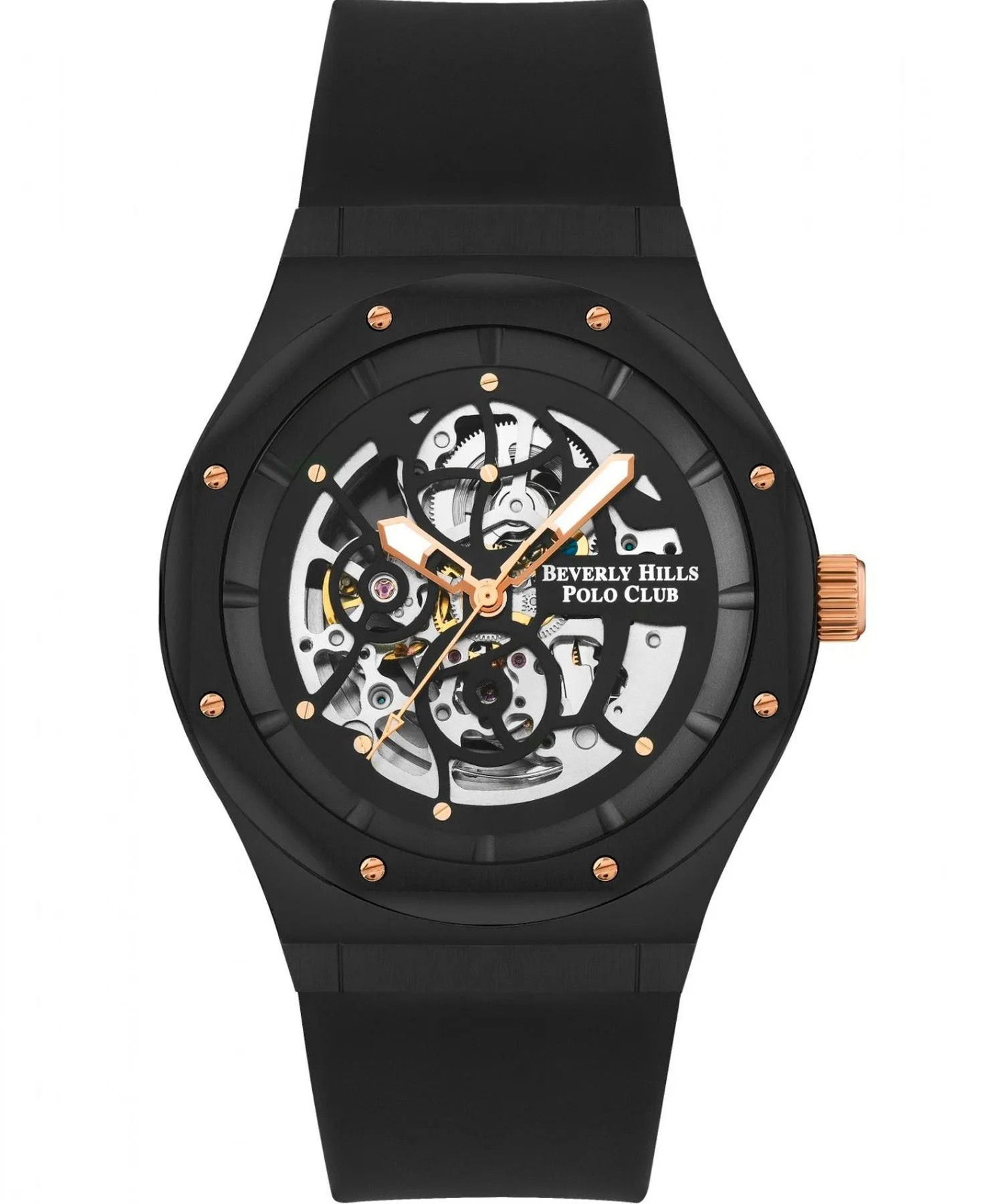 Beverly Hills Polo Club  Men's Automatic watch, Black Dial,Black Rubber Strap Wrist Watch,BP3380X.351