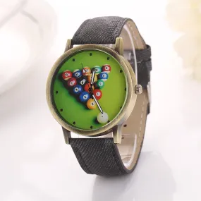 Billiards Cartoon Fashion Casual Women Girls Watches Vintage Wristwatches Canvas Fabric Strap Pattern Quartz Watch