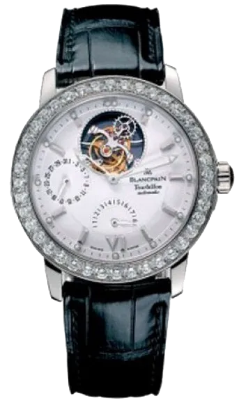 Blancpain Leman Tourbillon Power Reserve 18K White Gold & Diamonds Mens Watch