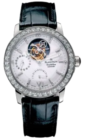Blancpain Leman Tourbillon Power Reserve 18K White Gold & Diamonds Mens Watch