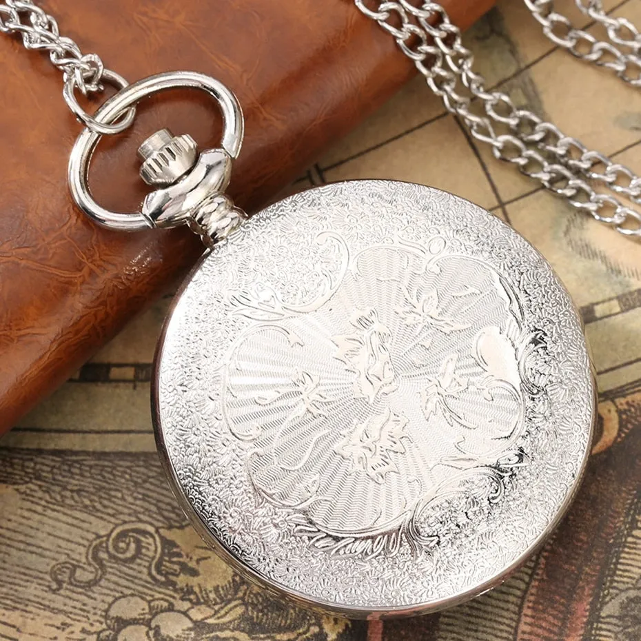 Blue Dial Pendant Retro Hollow Case Quartz Pocket Watch