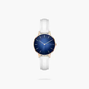 Blue   Rose Gold Solar Mini (White Eco Vegan Leather)