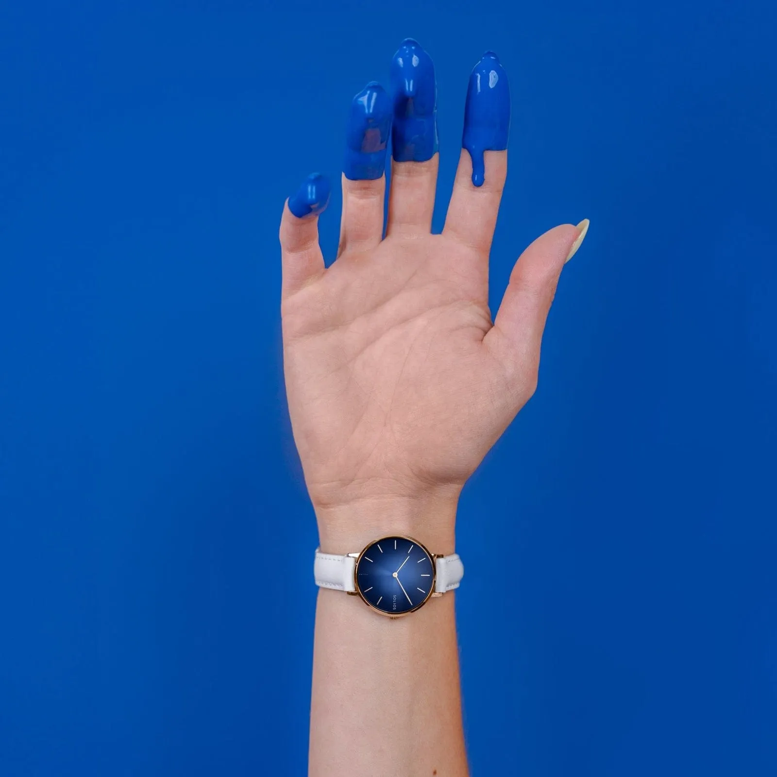 Blue   Rose Gold Solar Mini (White Eco Vegan Leather)