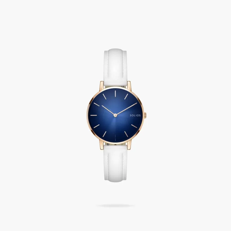 Blue   Rose Gold Solar Mini (White Eco Vegan Leather)