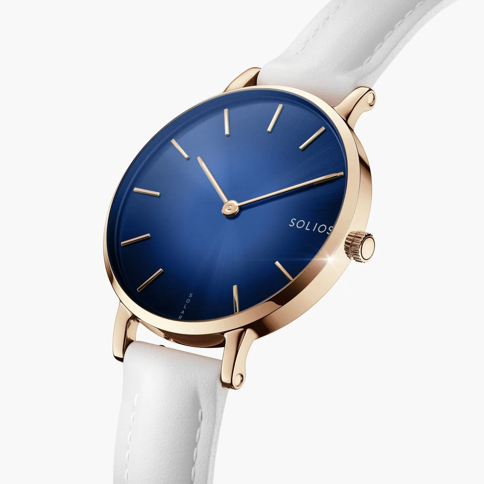 Blue   Rose Gold Solar Mini (White Eco Vegan Leather)