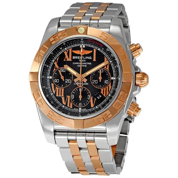 Breitling Chronomat Black Dial 18k Rose Gold & Steel Men's Watch CB011012-B957TT CB011012/B957