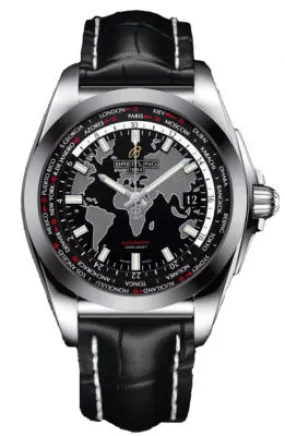 Breitling Galactic Unitime Black Leather Men's Watch WB3510U4-BD94BKCT WB3510U4/BD94BKCT