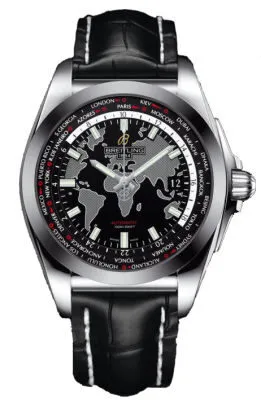 Breitling Galactic Unitime Black Leather Men's Watch WB3510U4-BD94BKCT WB3510U4/BD94BKCT