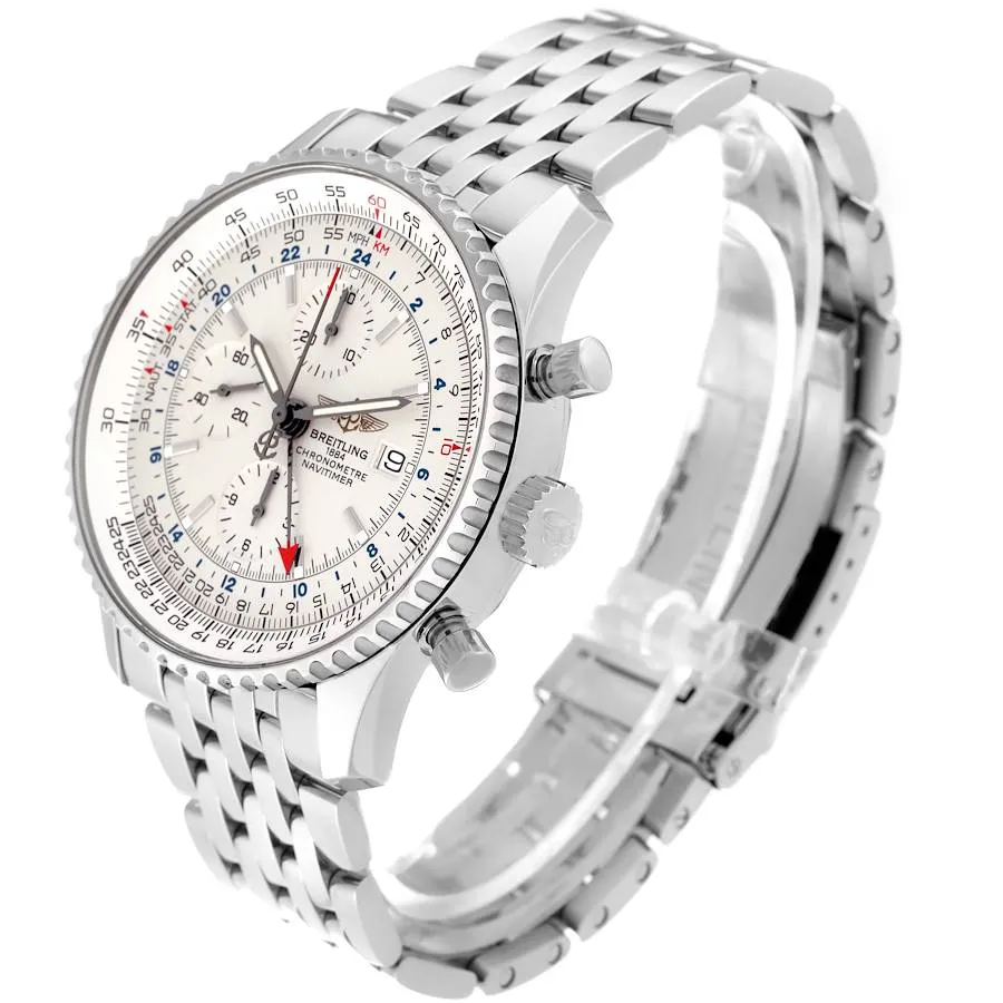Breitling Navitimer World GMT A24322 Silver Dial Steel Mens Watch