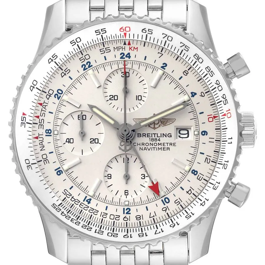 Breitling Navitimer World GMT A24322 Silver Dial Steel Mens Watch
