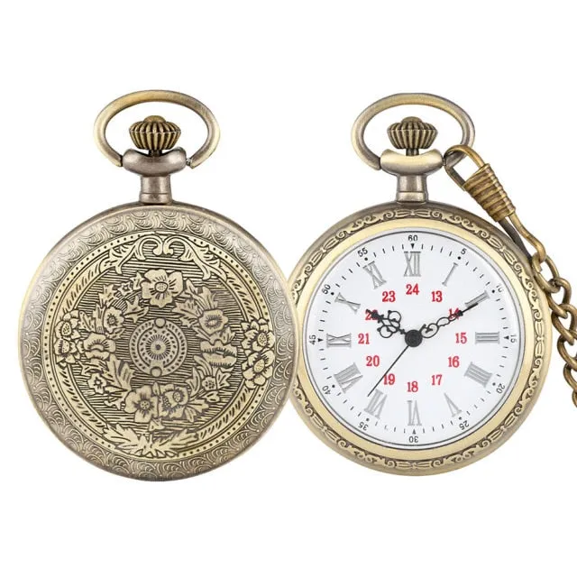 Bronze Retro Roman Numerals Display Quartz Pocket Watch