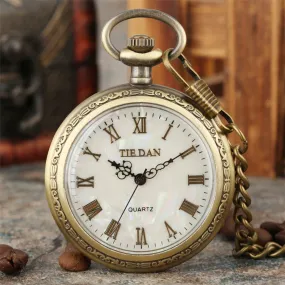 Bronze Retro Roman Numerals Display Quartz Pocket Watch
