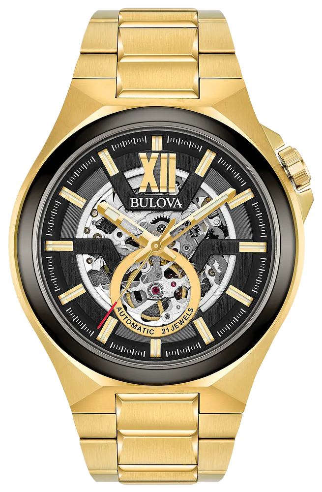 Bulova Maquina Gold Tone Men Automatic Watch 98A178