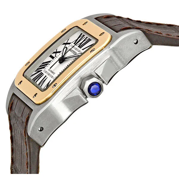Cartier Santos 100 Silver Dial 18kt Rose Gold Midsize Watch W20107X7